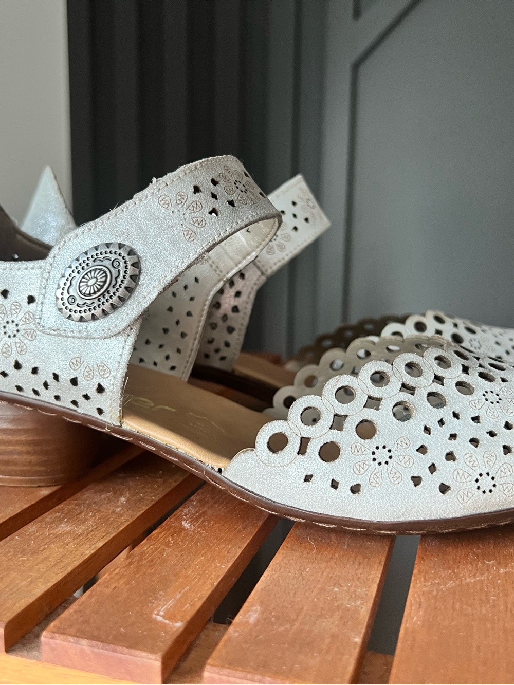Rieker Women's Silver Laser-Cut Dress Sandals